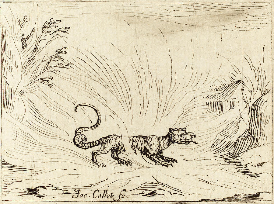 Salamander Drawing - Jacques Callot French, 1592 - 1635, Salamander Surrounded by Quint Lox