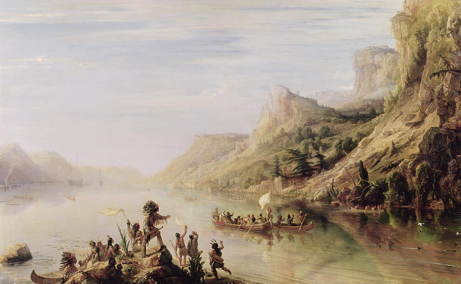 Jacques Cartier 1491-1557 Discovering The St. Lawrence River In 1535, 1847 Oil On Canvas Photograph by Jean Antoine Theodore Gudin