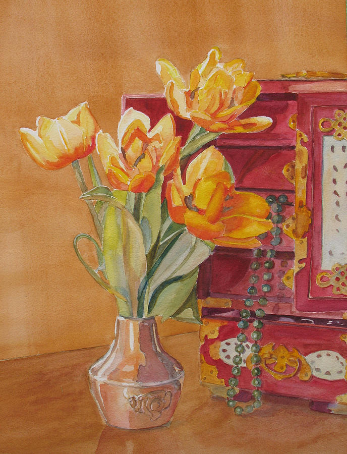 Jade and Tulips Painting by Jenny Armitage
