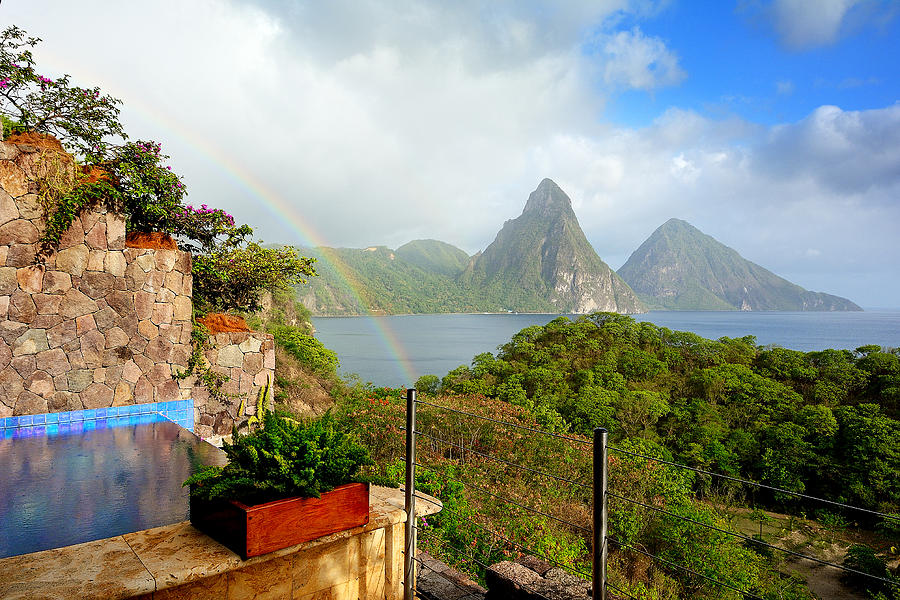 Jade Mountain  Rainbow  and Pitons Photograph by Brendan Reals