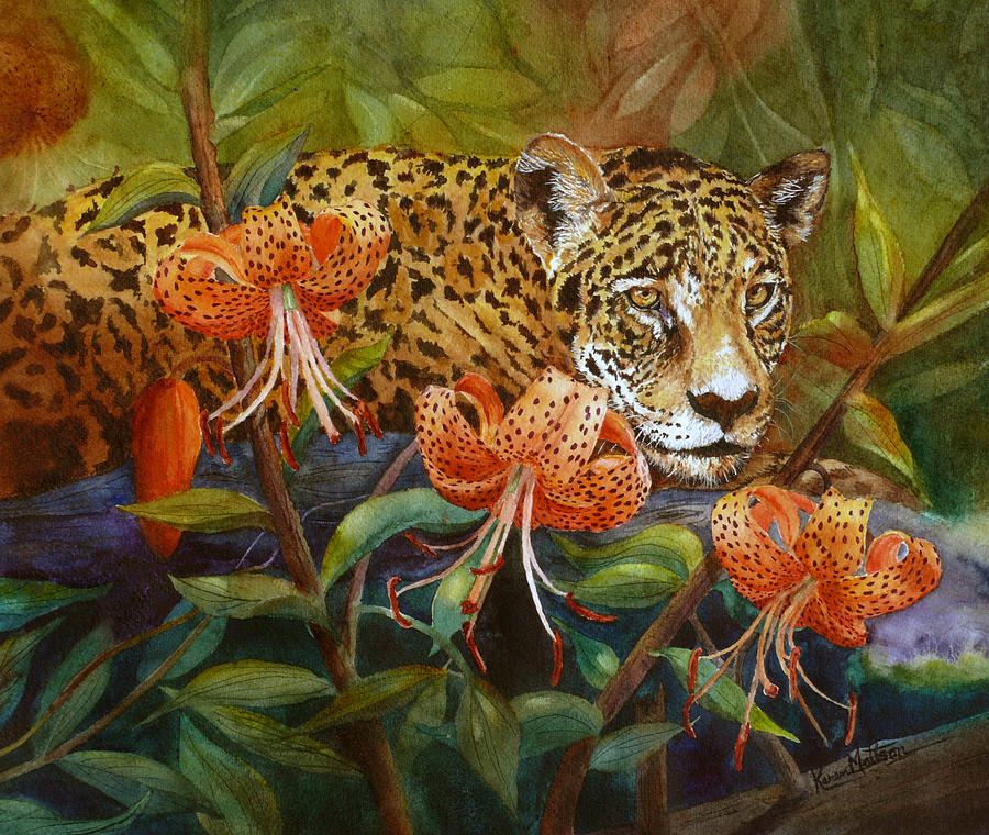Jaguar and Tigers Painting by Karen Mattson