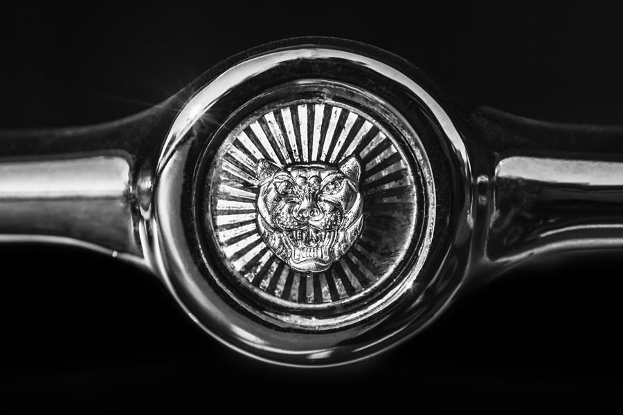 Black And White Photograph - Jaguar Grille Emblem -0004bw by Jill Reger