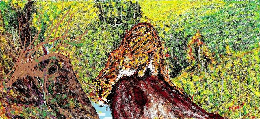 Jaguar Painting - Jaguar on the rocks by Nixon Mwangi