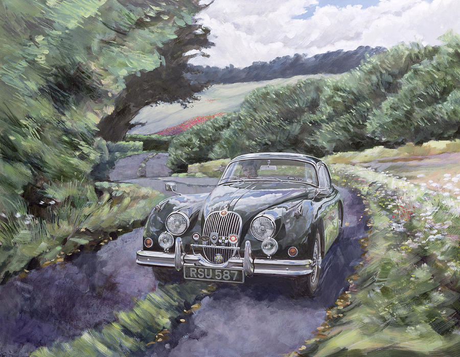 Vintage Painting - Jaguar XK150 Cruising by Clive Metcalfe