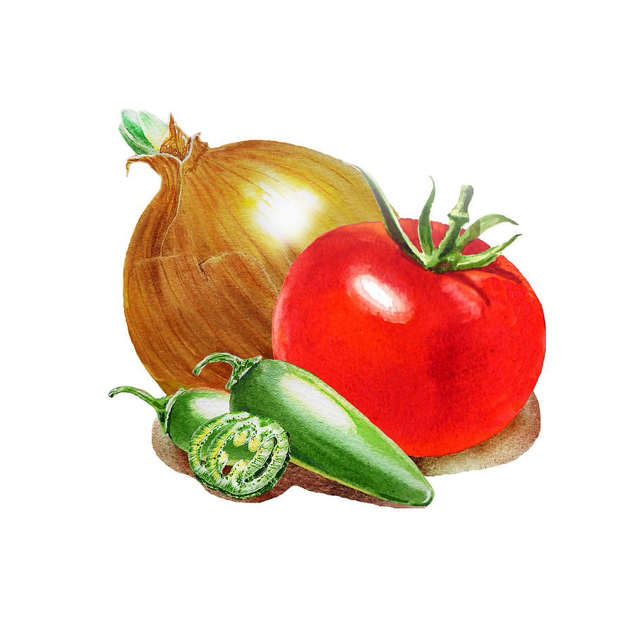 Jalapeno Onion Tomato Painting by Irina Sztukowski