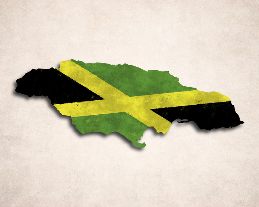 Caribbean Digital Art - Jamaica Map Art with Flag Design by World Art Prints And Designs