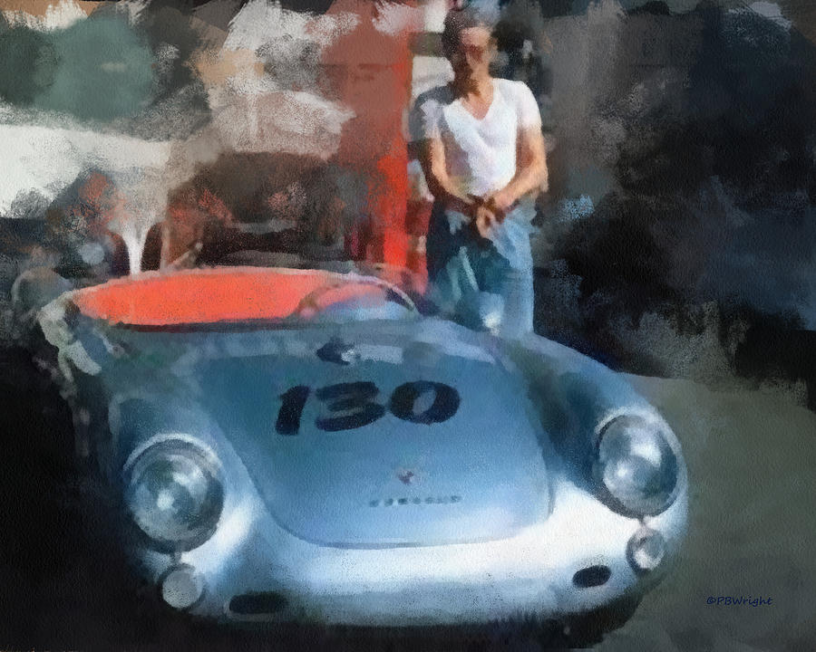 James Dean With His Spyder Digital Art by Paulette B Wright