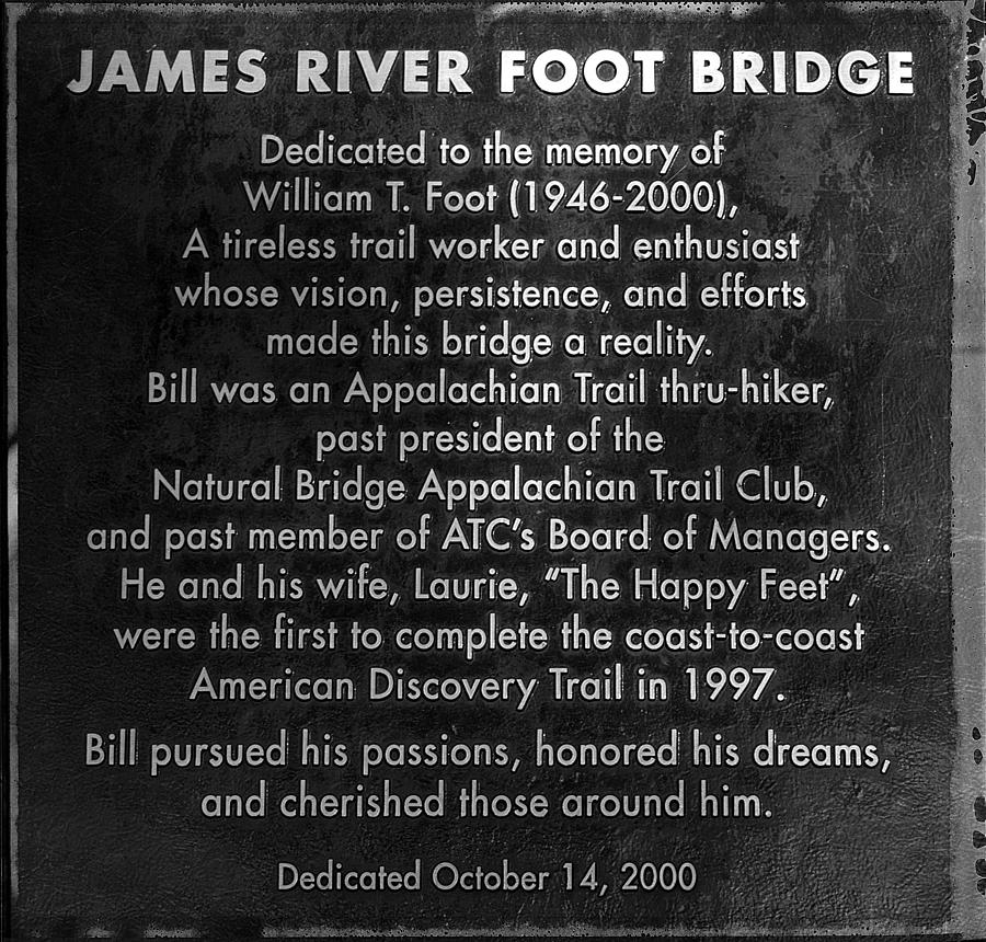James River Foot Bridge Sign Photograph by Cathy Shiflett