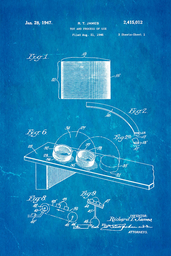 James Slinky Toy Patent Art 1947 Blueprint Photograph by Ian Monk ...