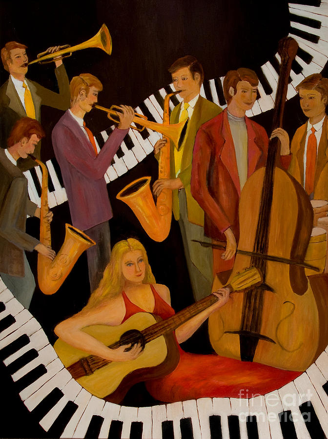 Jazz Painting - Jamin with the Lady in Red by Larry Martin