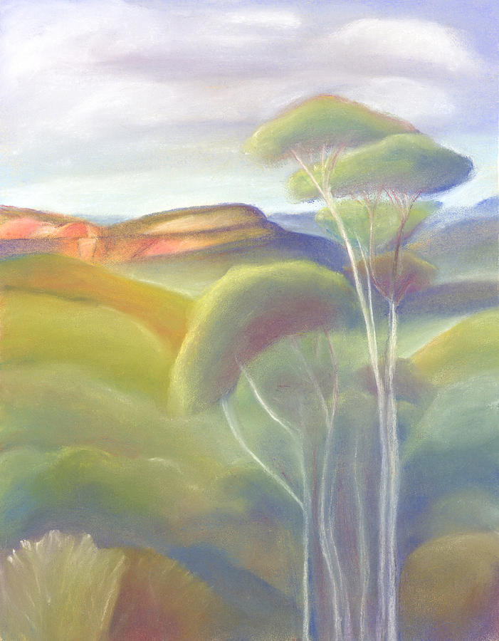 Abstract Pastel - Jamison Valley Blue Mountains national Park NSW Australia by Judith Chantler