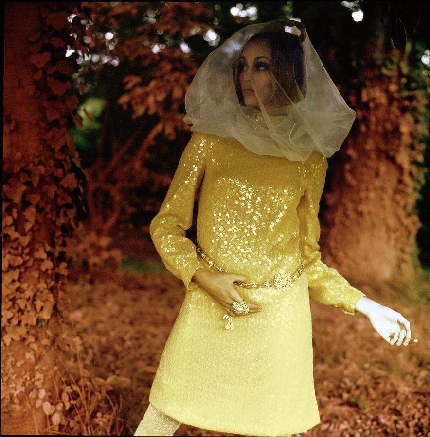 Jane Hitchcock Wearing A Yellow Dress Photograph by Arnaud de Rosnay