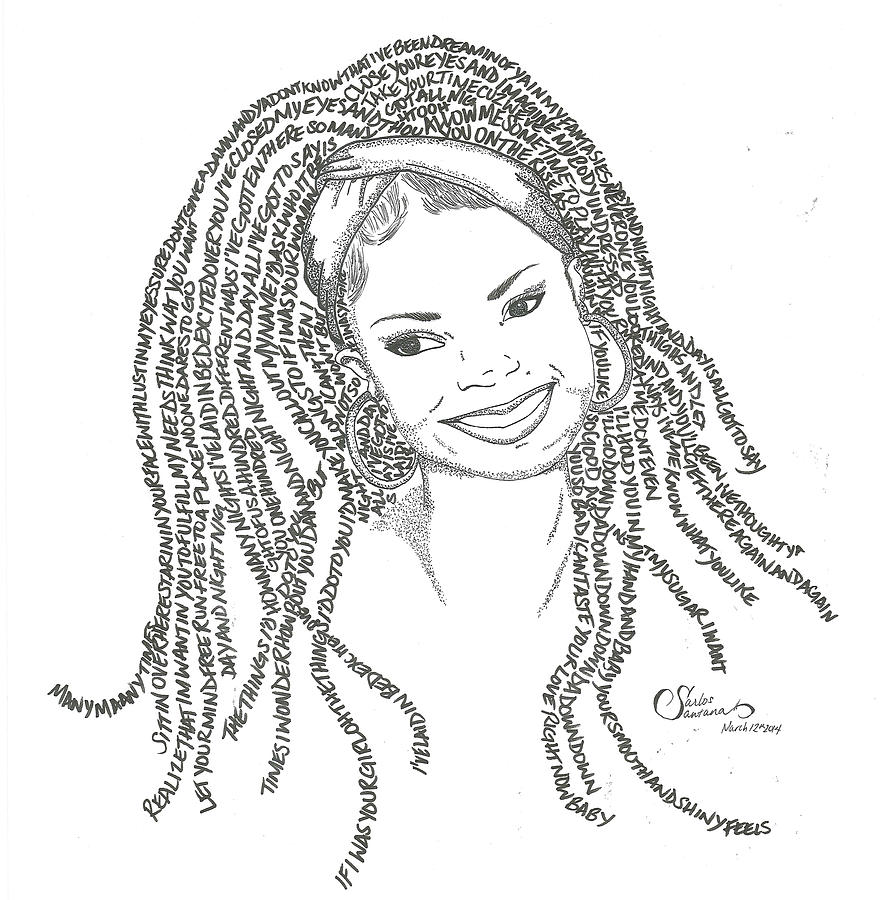 Janet Jackson Lyrical Portrait Drawing By Carlos Santana Trott