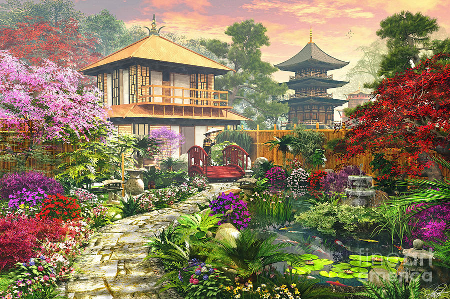 Architecture Digital Art - Japan Garden by MGL Meiklejohn Graphics Licensing
