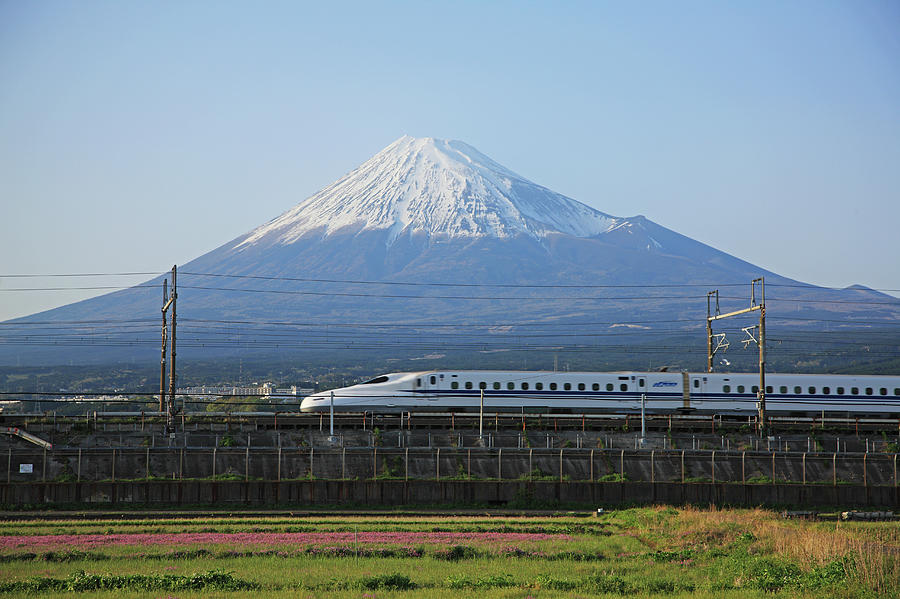 Japan, Shinkansen And Mt. Fuji Photograph by Hiroshi Higuchi