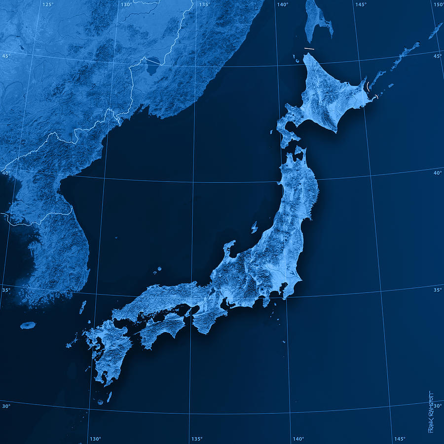 Nature Digital Art - Japan Topographic Map by Frank Ramspott