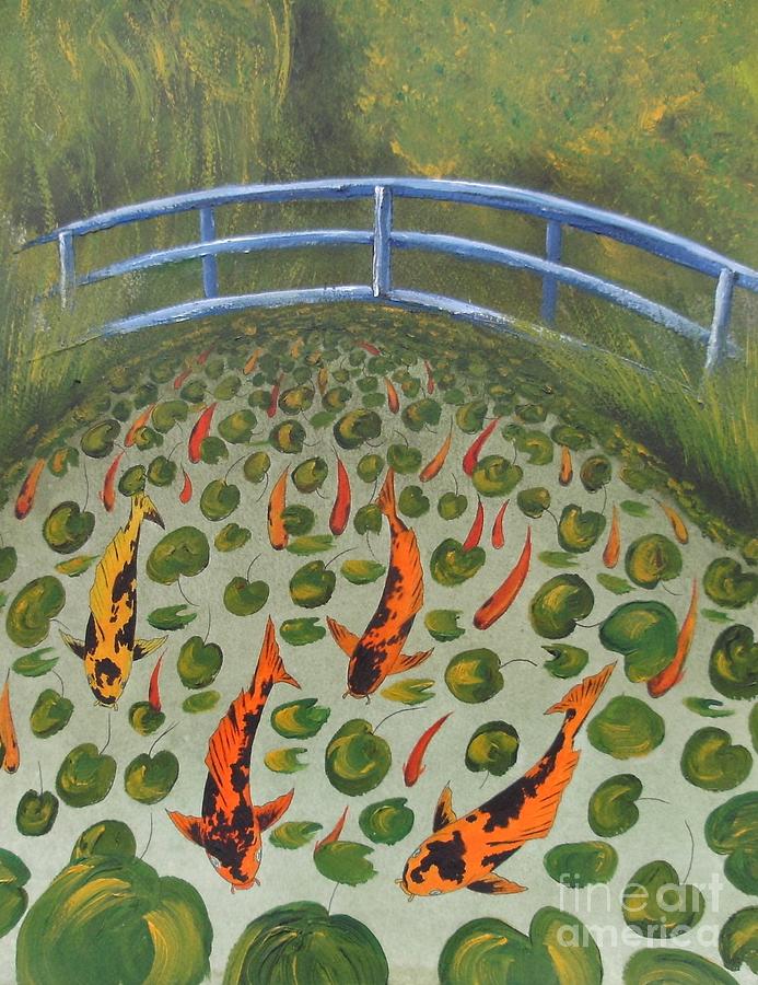 Fish Painting - Japanes Bridge over Koi Pond in Giverny Claude Monet  by Gordon Lavender