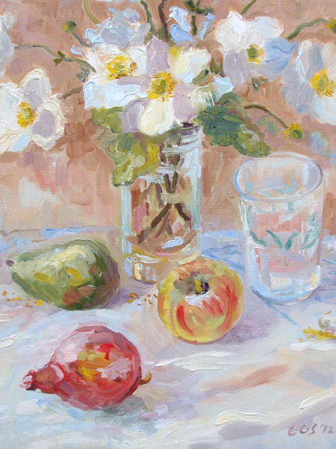 Japanese Anemones with Fruit 2012 Painting by Elinor Fletcher