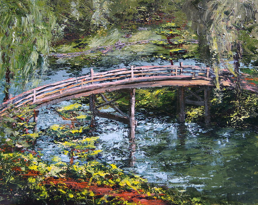 Chicago Botanic Gardens Painting - Japanese Bridge at Chicago Botanic Gardens by Mary Haas Chicago Botanic Gardens Painting - Japanese Bridge at Chicago Botanic Gardens by Mary Haas
