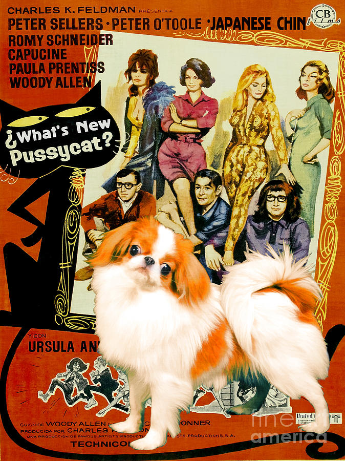 Japanese Chin Art Canvas Print - Whats New Pussycat Movie Poster Painting by Sandra Sij