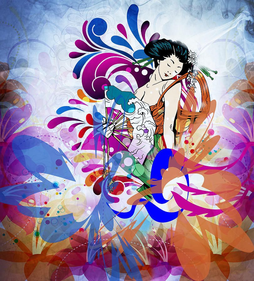 Vintage Digital Art - Japanese Colorful Lady by Georgiana Romanovna