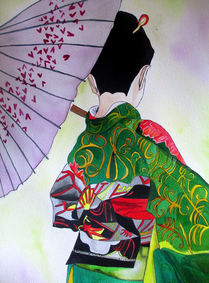 Geisha Painting - Japanese Geisha with purple umbrella by Sacha Grossel