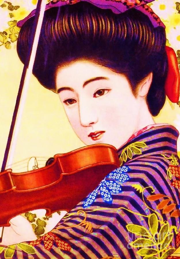 Japanese Girl Playing Violin Painting by Thea Recuerdo
