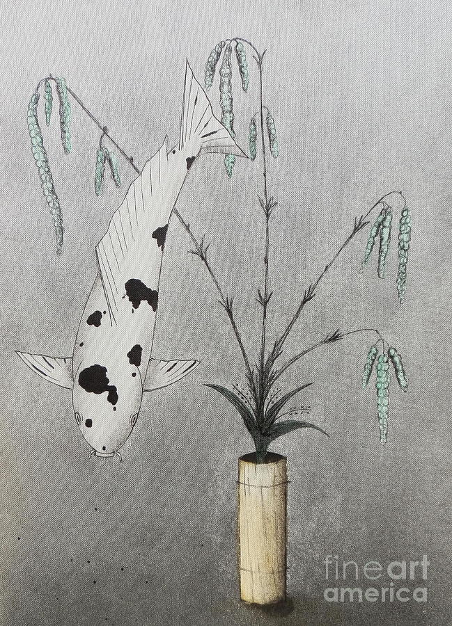 Sign Painting - Japanese Koi Utsuri Ikebana by Gordon Lavender