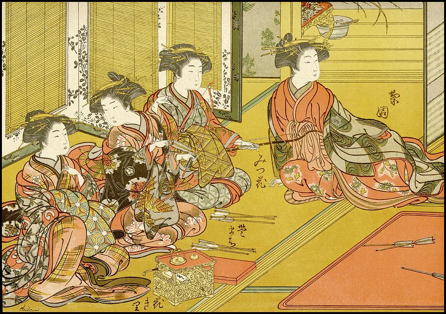 Japanese Ladies Practising Shooting Drawing by Mary Evans Picture ...