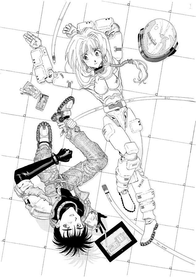 Japanese Manga style[Girl wearing a space suit] Drawing by Leafedge