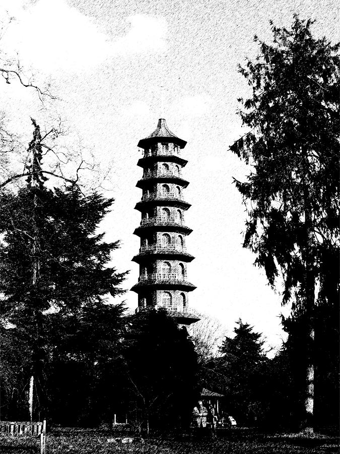 Japanese Pagoda at Kew Gardens Digital Art by Helene U Taylor