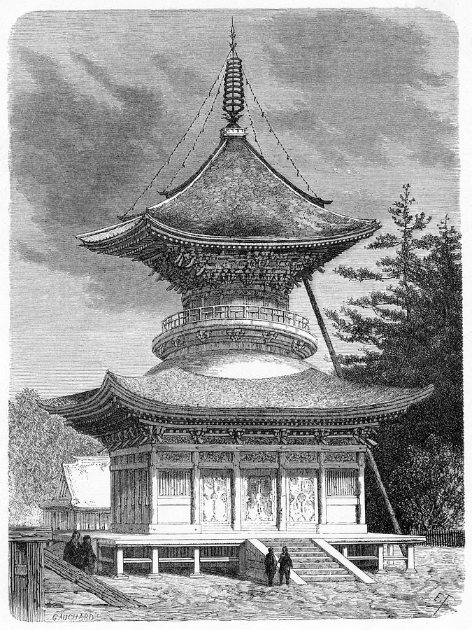 Japanese Pagoda, Hatchiman Drawing by Mary Evans Picture Library