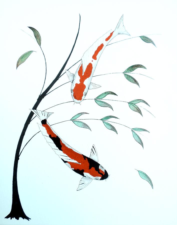 Japanese painting of a Koi Kohaku and Showa Sanke. is a painting by Gordon ...