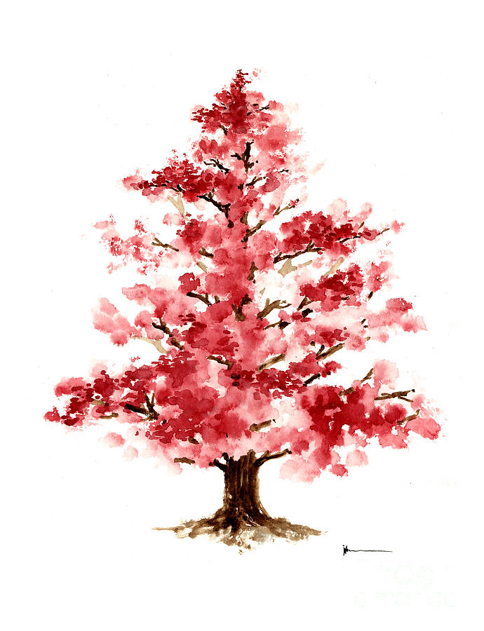 Tree Painting - Japanese sakura art print watercolor painting by Joanna Szmerdt