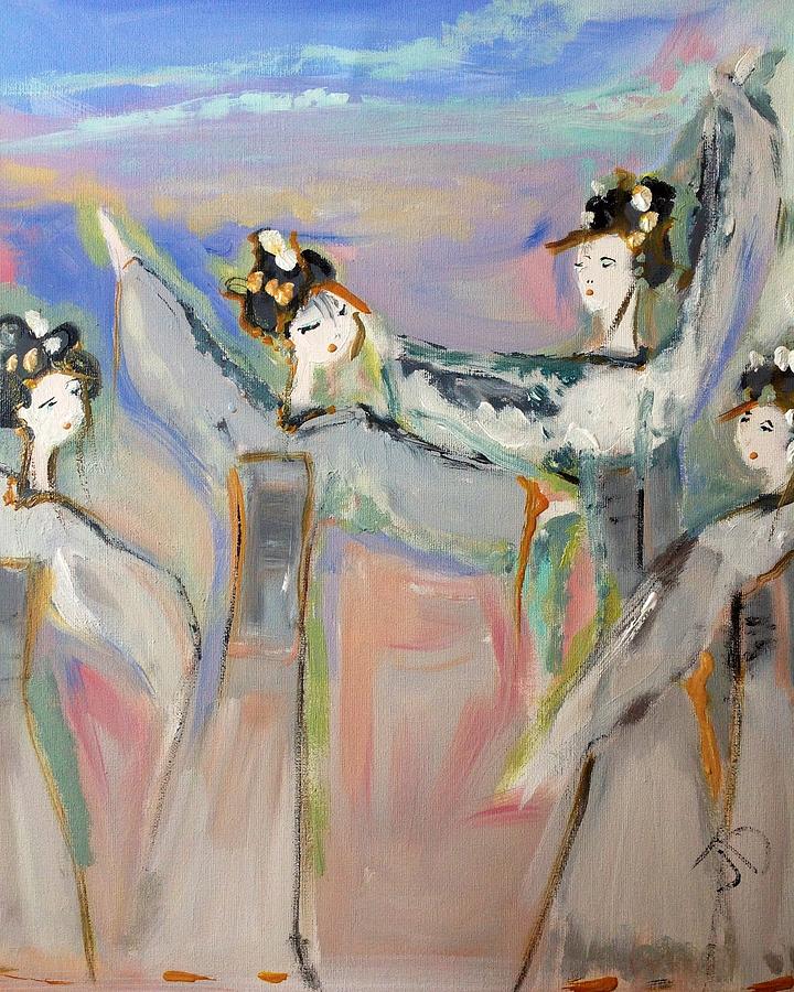 Japanese seagull dance Painting by Judith Desrosiers
