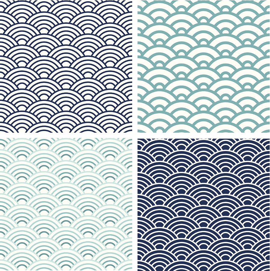 Japanese Seigaiha seamless pattern set Drawing by Kimikodate