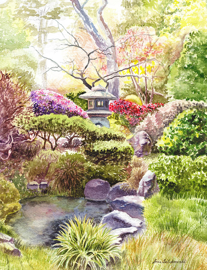San Francisco Painting - San Francisco Golden Gate Park Japanese Tea Garden  by Irina Sztukowski