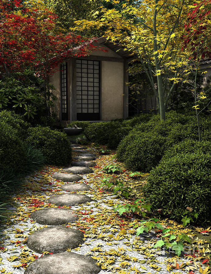 Tea Digital Art - Japanese Tea House and Garden by Fairy Fantasies