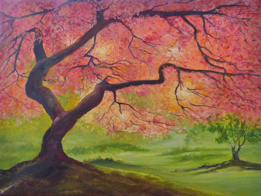 Japanese Zen Maple Painting by Tanya Allason