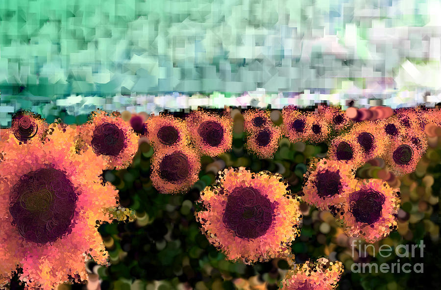 Sunflowers Digital Art - Jar of Hearts Green Peach Green by Holley Jacobs