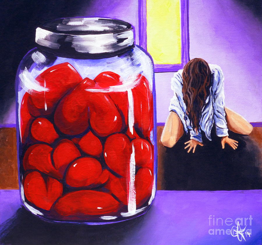 Jar Of Hearts Broken Heart Love Sadness Ache  Painting by Jackie Carpenter