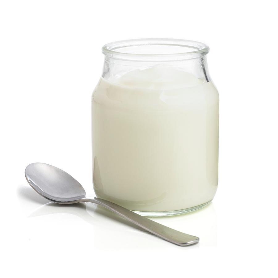 Jar Of Natural Yoghurt And A Spoon Photograph by Science Photo Library