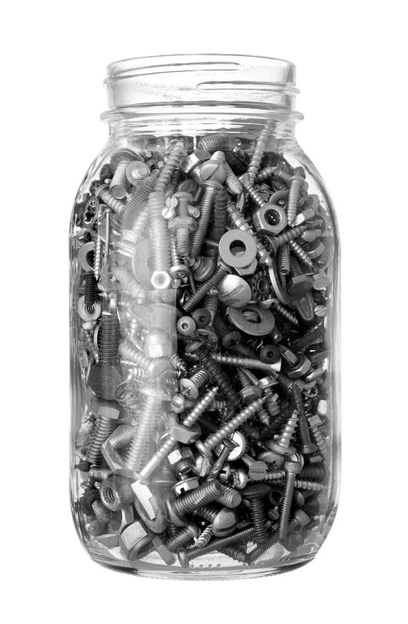 Jar of old bolts nuts and screws Photograph by Jim Hughes