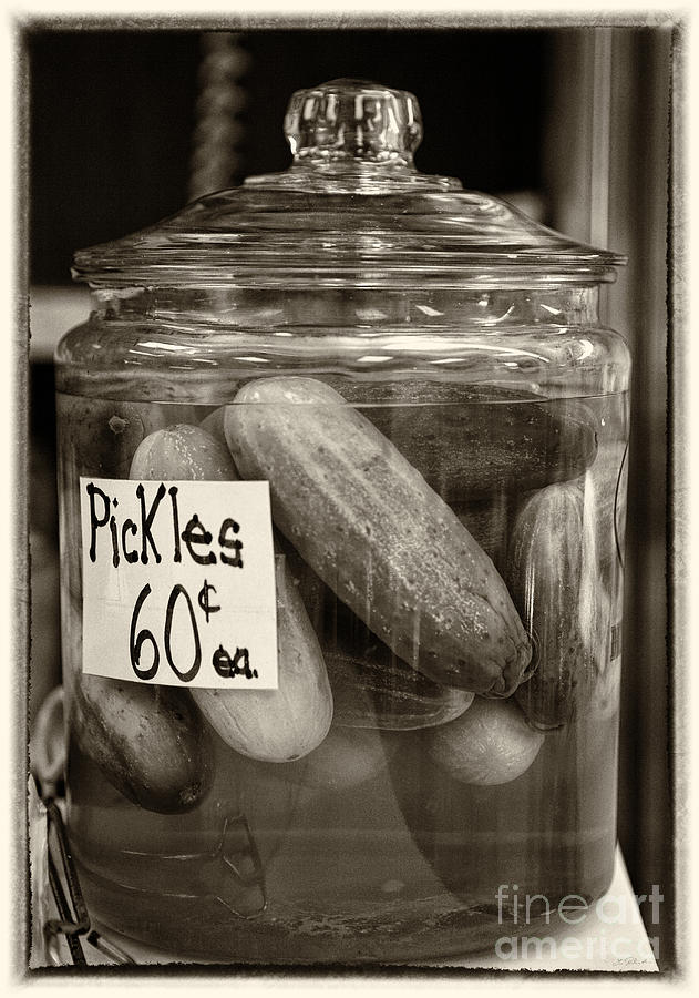 Food Photograph - Jar Of Pickles Sepia by Iris Richardson Food Photograph - Jar Of Pickles Sepia by Iris Richardson