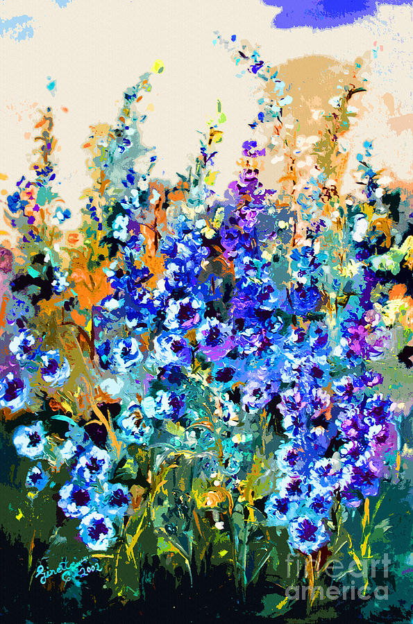 Jardin Bleu Delphiniums Painting by Ginette Callaway