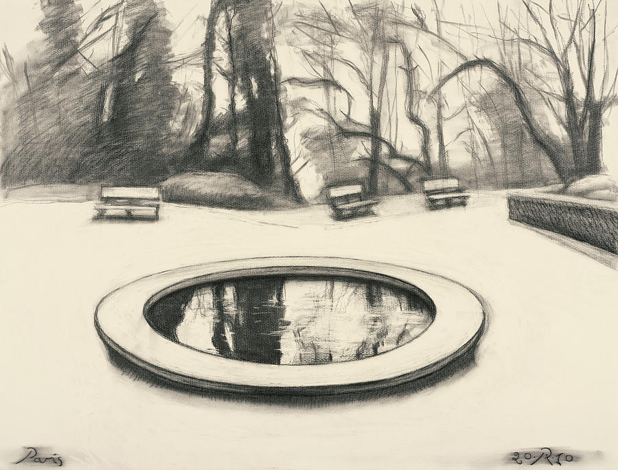 Charcoal Drawing - Jardin des Musee de Montmartre by Raimonda Jatkeviciute-Kasparaviciene Charcoal Drawing - Jardin des Musee de Montmartre by Raimonda Jatkeviciute-Kasparaviciene