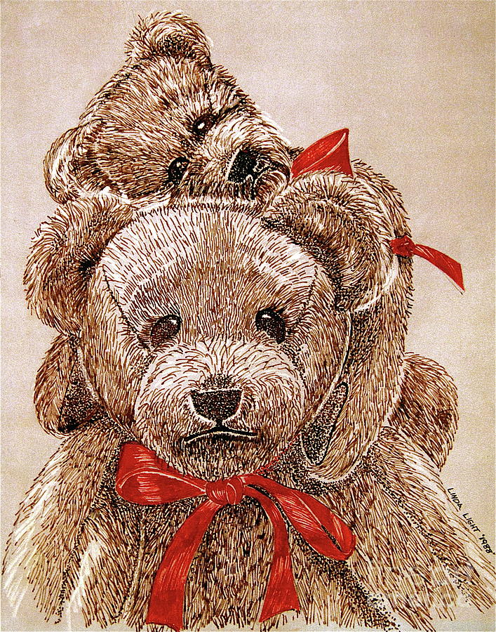 Vintage Drawing - Jareds Bears by Linda Simon