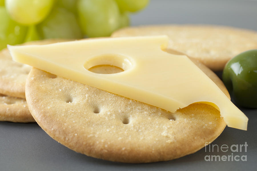 Cheese Photograph - Jarlsberg Cheese and Crackers by Colin and Linda McKie