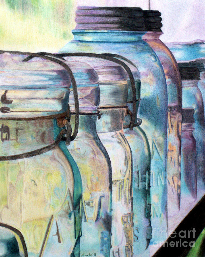 Canning Jars Painting - Jars in the window by Patty Poole