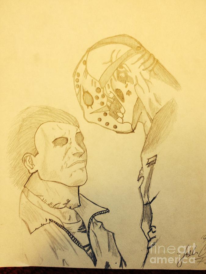 Halloween Drawing - Jason vs Michael Myers  by Joshua  Richards